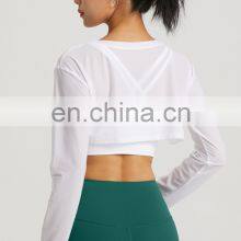 Quick Dry Breathable Jacquard Long Sleeve Gym Yoga Blouse Shirt Lightweight Workout Exercise Training Wear Clothes For Women thumbnail-5