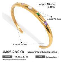 Gold Plated Stainless Steel Cuff Bangle Bracelet for Women Colorful CZ Stone Open Bracelet Waterproof Hypoallergenic Jewelry Wholesale thumbnail-3