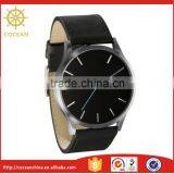 Stylish Jewelry Stainless Steel Blue Second Hand Tan Leather Strap Black Face Watch thumbnail-1