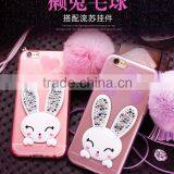 TPU Rhinestone Silicone Strap With Bracket Rabbit Fur Ball Case for IPhone 6S/6Plus thumbnail-1