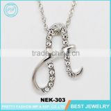 latest design silver alloy rhinestone letter pendant necklace for women