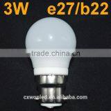 High Quality SMD 2835 3W LED Globe Bulb Light E27 B22 AC85-265V White / Warm White B22 Bulb For Home Decoration