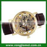 Charming Silvery Color Black Leather Strap Business Gift Genuine Skeleton Watch thumbnail-6