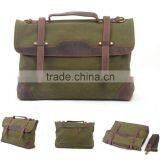 Durable Multi-purpose Waxed Canvas Vertical Men Leather Briefcase Bag Wholesale thumbnail-4