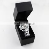 black cardboard watch packaging box with clear window