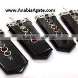 Black Jasper Chakra Flat Stick Pendant With Chakra Cabs : Wholesale Gemstone Chakra Pendants for Sell thumbnail-3