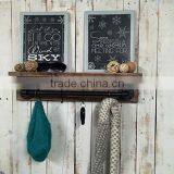 Industrial Water Pipe Wood Bathroom Wall Shelf With Hooks thumbnail-2