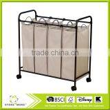 Rolling Quad Sorter Laundry Hamper With Natural Polyester Bags, Antique Bronze Frame thumbnail-1