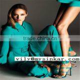 Green Lapel High Empire Waistband Long Sleeve One Covered Button Long Trousers Women Dancerwear Sets thumbnail-1