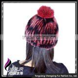 CX-C-58E Girls Fashion Wholesale Rex Rabbit Knitted Fur Hats Caps With Fur Ball thumbnail-2