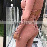 Runwaylover 074 New Style 2017 Ladies Fashion Two Piece Suits , Women Suede Crop Top And Tight Pants thumbnail-4