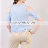 Womens Cold Shoulder Custom Cotton Tee Shirts thumbnail-3