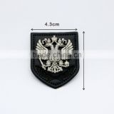 PU leather patch with metal alloy logo light pewter color Fashion labels for jeans/jacket PLB-011
