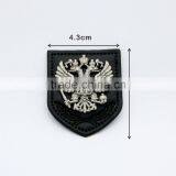 PU Leather Patch With Metal Alloy Logo Light Pewter Color Fashion Labels for Jeans/jacket PLB-011 thumbnail-1