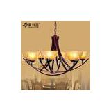 Europe Style Wrought Iron Pendant Lamp 8 Light with Glass Shade , Bordeaux Side-wiping