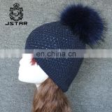 Funny knit winter hats 100% Acrylic Knit Beanie Pompom Fur Hat