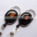 2017 Hot Sale Oval Shape Metal Plastic Pull Reel Retractable Badge Holder With Carabiner Clip