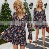 LAITE D2121 Women V-neck Casual Dresses Women Floral Printed Summer Dresses Ladies Mini Dresses thumbnail-2