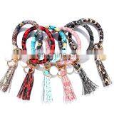 Family PU Leather Key Chain Adult Children Circle Tassel Bracelet Wristlet Keychains Snake Leopard Ring Wrist 21colors