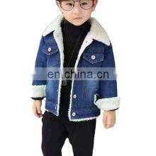 Children's clothing boy lamb hair jeans winter new small children plus velvet thick denim jacket wholesale