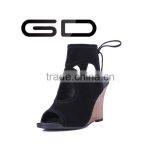 Unique Outsole Suede Material Ankle Lace Shoes Wedge for Women
