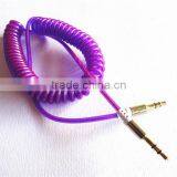 Colorful Fashion Flexible Dc3.5m to Dc3.5m Spiral Metal Transperant Cable Extend Aux Stereo Audio Cable