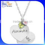 Custom 925 Sterling Silver Engraved Name Birthstone Disc Pendant Necklace Pendant With Birthstone thumbnail-2