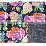 Black Tropicana Floral Kantha Quilt Bedspread Kantha Bedcover thumbnail-2