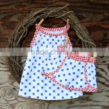(CS832#white)girl summer outfit 2pc short sets with polka dot printing woven short sets