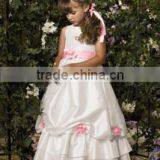 A-Line/Princess Scoop Neck Cap Sleeves Ankle-Length Organza Flower Girl Dress With Bow(s) Cascading Ruffles thumbnail-6