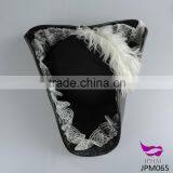 Leather Pirate of the Caribbean Hat Triangle Pirate Hat White Lace and Feathers thumbnail-1