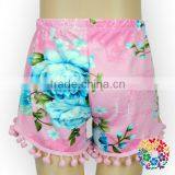 Toddler Kids Girls Pink Floral Cotton Pom Pom Shorts Boutique Summer Shorts Wholesale Baby Clothes thumbnail-1