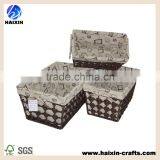 Brown Paper String Woven Hollow Out Design Storage Basket Set of 3 thumbnail-1