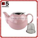 With S/S Lid and Fliter Pink Color Ceramic Teapot thumbnail-1