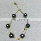 AAA 7.5-8mm Black Japanese Akoya Pearl With Gold Chain Bracelet thumbnail-3