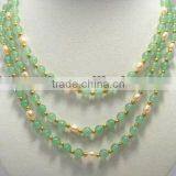 3 Rows 7-8mm Freshwater Pearls Bridal Jade Necklace & Natural Gemstone Necklaces for Women thumbnail-1