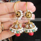 Polki Gold Plated Dangler Jhumka EARRINGS thumbnail-1