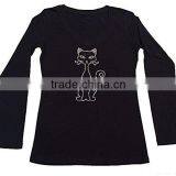 Womens Fashion T-shirt With Black Cat in Rhinestones thumbnail-3