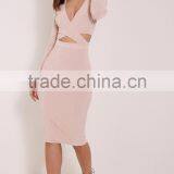 Top Quality Open Back Off Shoulder Criss-Cross Bandage Plain Color Evening Dress With V Neck thumbnail-4