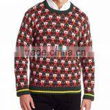Santa Claus Pattern Ribbed Trim Pattern Men Pullover Christmas Sweater thumbnail-1