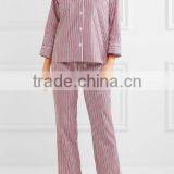 Custom 2017 Striped Cotton Pajama Set Wholesale Women Nightwear Sleepwear Ladies Nightwear Pajama Sets thumbnail-2