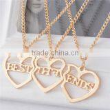 New Fashion Necklace Link Curb Chain Light Golden Tri-Heart Message " BEST FRIENDS " Hollow Pendants 51.5cm Long thumbnail-3