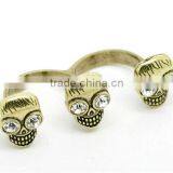 5PCs Antique Bronze Rhinestone Halloween Skull Open Two Fingers Double Rings 18.3mm thumbnail-1