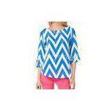 Fashion Chevron Print Half Sleeve Womnes Tee Shirt in Blue / White Color thumbnail-1