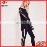 New Arrival Long Sleeve Petite Knitted Stripe Raglan Jumper Navy Knitted Sweater Suit