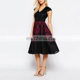 OEM Custom Made V Neckline A-line Embroidired Midi Prom Dress New Model Girls Dress