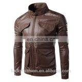 2016 New Style Stand-up Collar Faxu Leather Jacket For Men thumbnail-3