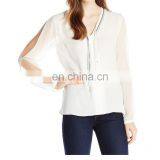 Designer Clothing Manufacturers in China, Long Sleeve Cream Lady Shirt Office Uniform Design thumbnail-3