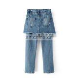 Jeans 2017 Girl Denim Holes Skirt +pants High Wasit Slim Jeans Irregular Trousers thumbnail-5