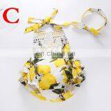 2019 SUMMER GIRLS LACE ROMPERS WITH HEADBAND INFANT BACKLESS FLORAL PRINT BODYSUITS 2PCS SET thumbnail-3